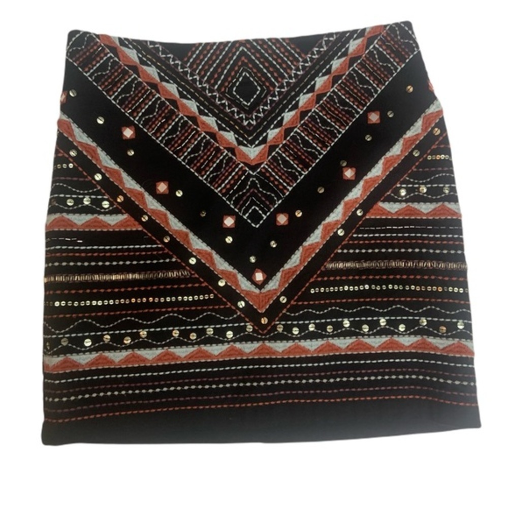 Romeo & Juliet Couture Boho Black Orange Embroidered Sequined Mini Skirt Cotton - Picture 6 of 14